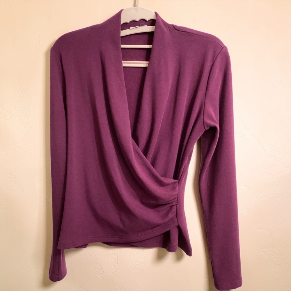 OGL Elegant Burgundy Wrap Style Long Sleeve Top Small NWOT - Picture 3 of 5